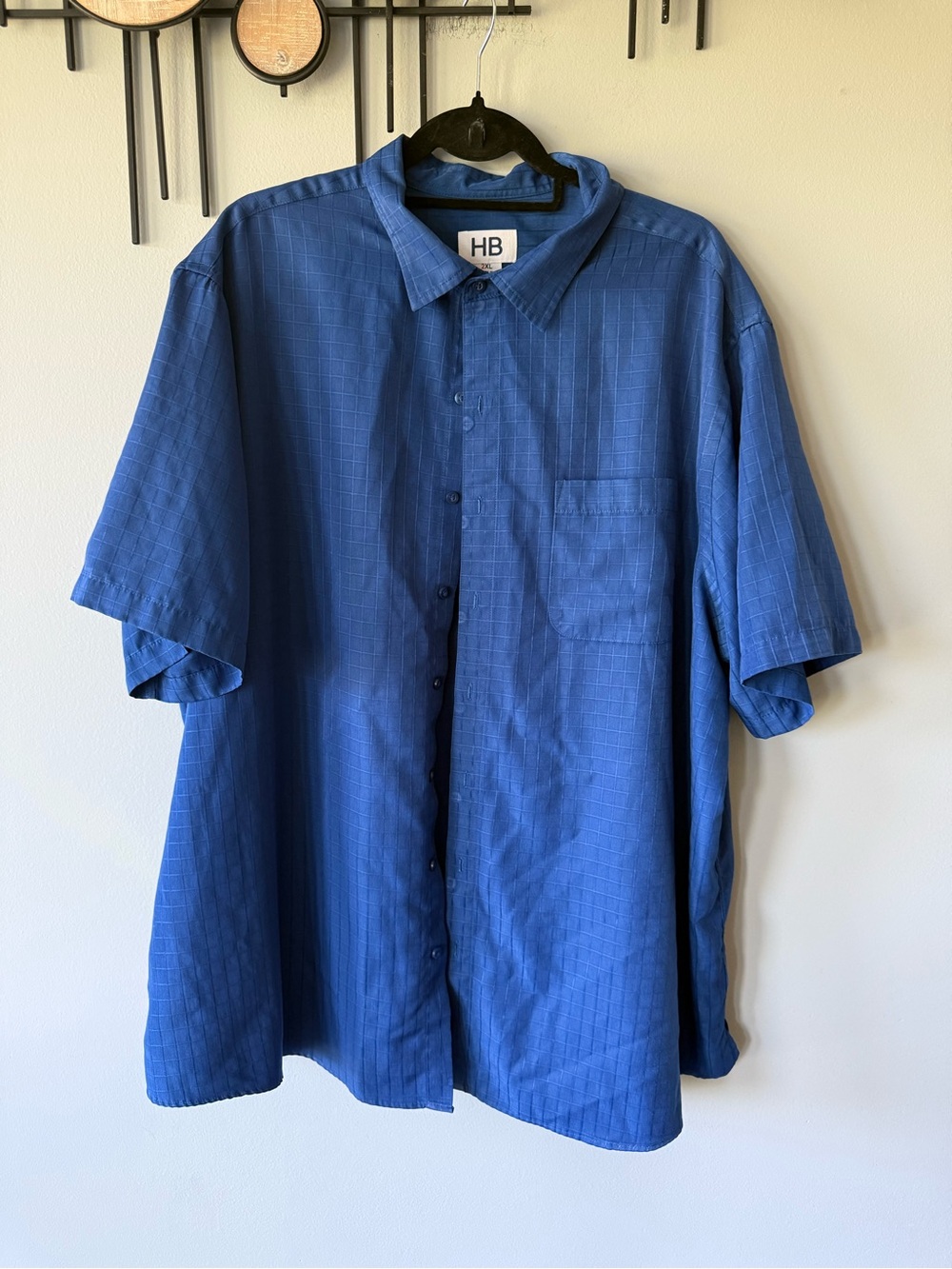 HB Men's Casual Short-Sleeve Button-Down Shirt in Blue